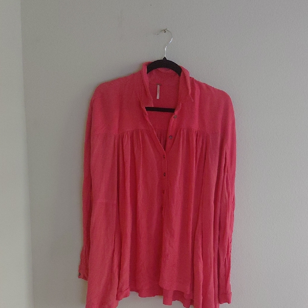 Free People Vibrant Pink Blouse